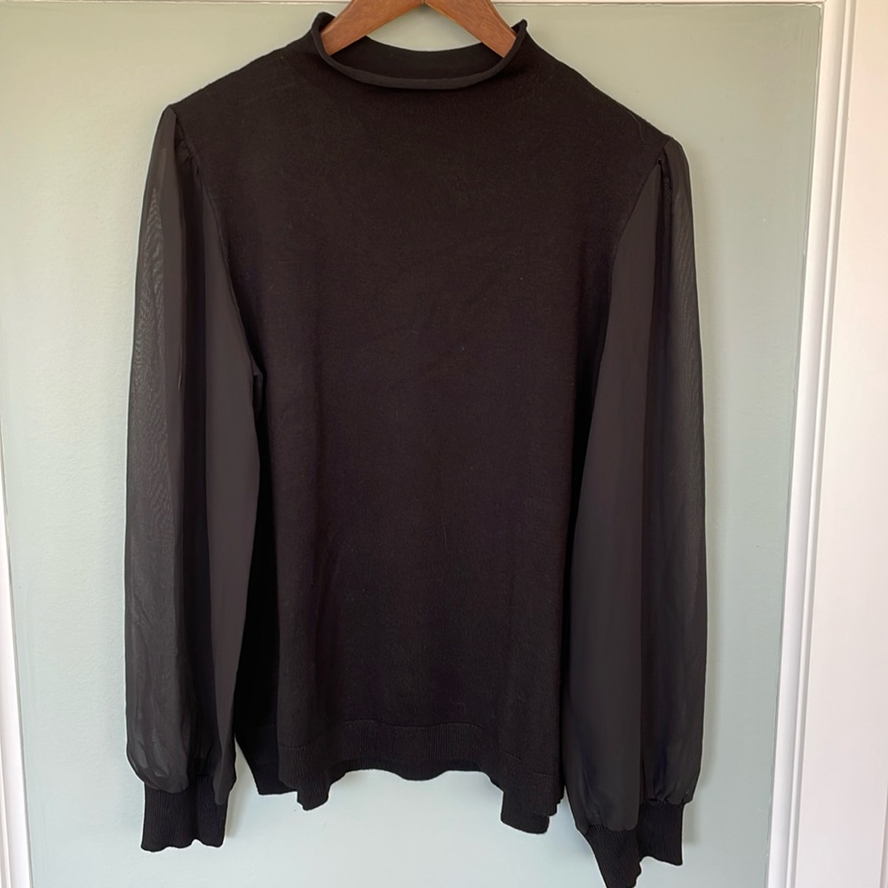 NWT Adrianna Papell Mock Neck Sweater with Sheer Sleeves